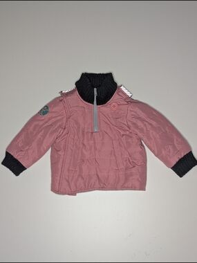 Buckle Pink Kids Puffer Jacket with Black Rib Collar